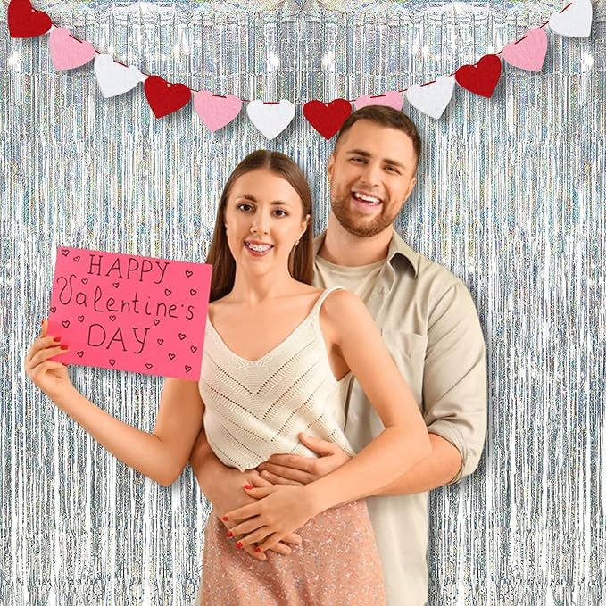 BRAVESHINE Silver Streamers Party Backdrop - 2Pcs 3.2x8.2ft Tinsel Foil Fringe Curtain for Christmas/New Years/Birthdays/Bachelorette/Anniversary/Engagement/Dance Ball/Winter’s Snowflake Decorations