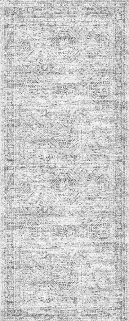 2x5 Rug Runner Washable for Entryway, Soft Bathroom Rugs with Non-Slip Backing, Abstract Low Pile Hallway Runner, Vintage Small Kitchen Carpet for Stair, Laundry Room(2'x5', Grey/Ivory)