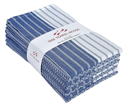 Premium Cotton Weave Kitchen Towels Set – Highly Absorbent, Quick-Dry Dish Towels with Hanging Loop – Extra Large 18x28 Inches – Blue (Pack of 8)