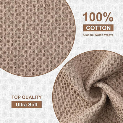 Kitinjoy 100% Cotton Kitchen Dish Cloths, 8 Pack Waffle Weave Ultra Soft Absorbent Towels for Drying Dishes, Quick Drying Kitchen Rags, 12 X 12 Inches, Tan