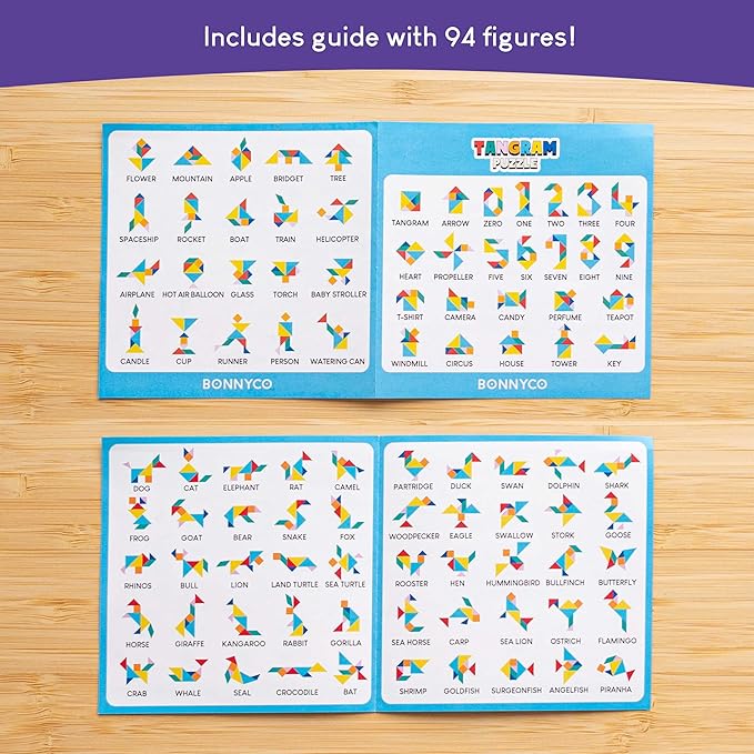 BONNYCO Tangram Puzzle Wooden Pack 30 Kids Party Favors. Goodie Bags Stuffers for Kids 3-5 4-8, Return Gifts for Birthday Party. Goody Bag Stuffers, Pinata Filler Toys Bulk. Classroom Prizes, Rewards