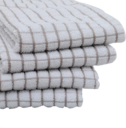 AMOUR INFINI Kitchen Towels Set of 4 - Highly Absorbent, Super Soft Terry Cotton 20x28 Inch Dish Towels with Hanging Loop - Hand & Tea Towels for Cleaning & Drying Dishes (Beige)