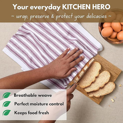 Native Fab Kitchen Dish Towels 16x26 inches - Set of 12 - Basket Weave 100% Cotton Striped Tea Towels, Wash Cloths for Drying Dishes, Absorbent Hand Towels with Hanging Loop - Burgundy