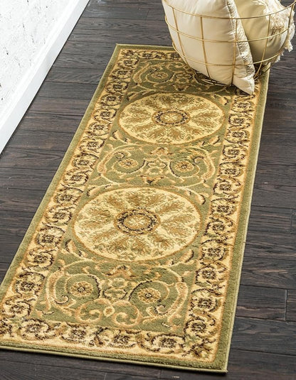 Rugs.com Chateau Collection Rug – 10 Ft Runner Light Green Medium-Pile Rug Perfect for Hallways, Entryways