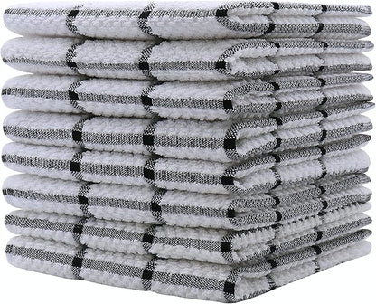 Cotton Dish Towels for Kitchen, Terry Dish Cloths for Washing Dishes, 12 x 12 Inches, Light and Soft, Quick Drying Dish Rags for Cleaning, 8pc/Set (Black)