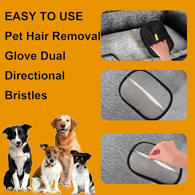 2 PCS Pet Hair Removal Gloves,Reusable Lint Roller for Furniture, Car, Clothes & Carpets ，Cat & Dog Hair Remover Tool with Ergonomic Grip