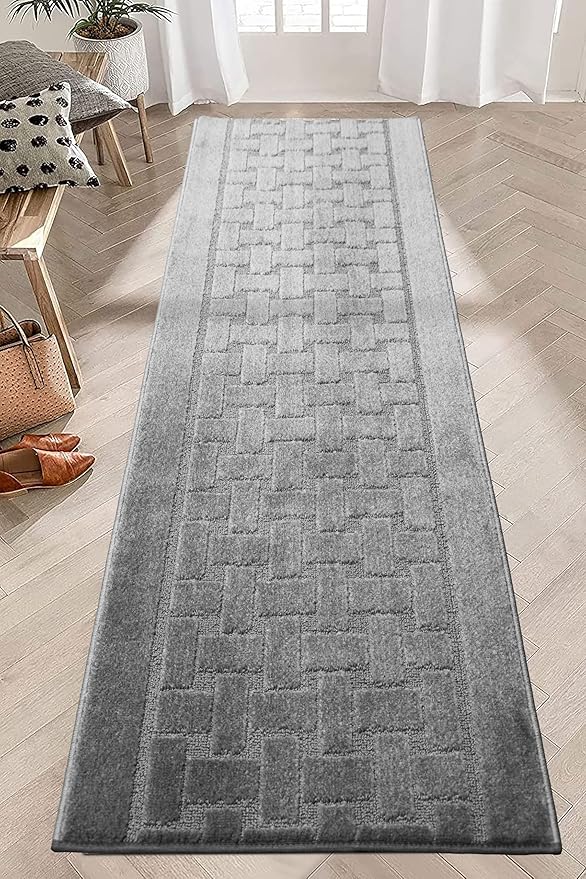 22 Ft Extra Long Non-Slip Grey Hallway Kitchen Runner Rug, 2'7" X 22' Washable Carpet - Rubber Backed, Custom Size Floor Mat for Entryway Stairs Bedroom Bathroom Mudroom