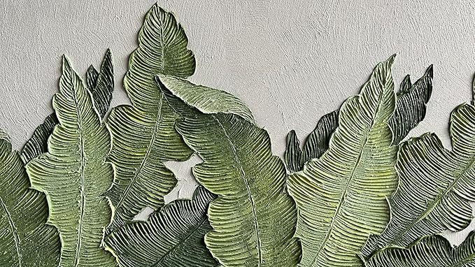 YaSheng Art- Modern minimalist 3D textured wall art Oil Paintings on Canvas Green plant paintings handmade Abstract artwork painting large canvas wall art Home Wall Art Deco Picture 30X60 Inches