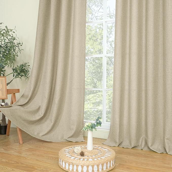 LAMIT Natural Linen Curtains 45 inch Length 2 Panels, Linen Textured Thermal Insulated Bedroom Curtains Grommet Privacy Burlap Boho Drapes for Living Room/Farmhouse, W52 x L45, Camel