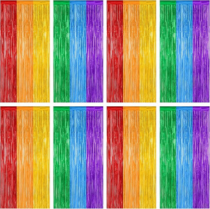 8 Pack Rainbow Backdrop, 3.28 FT x 7.05 FT Backdrop Curtains, Metallic Fringe Curtains Tinsel Bakdrop Party Streamer, Wedding Decor Rainbow Party Decorations Pride Photo Booth Props
