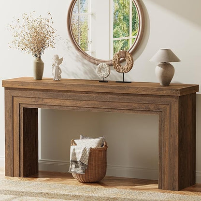 Huuger 63 Inch Entryway Table, Retangular Console Table with Storage, Farmhouse Sofa Table Behind The Couch, Long for Entrance, Hallway, Foyer, Living Room, Rustic Brown