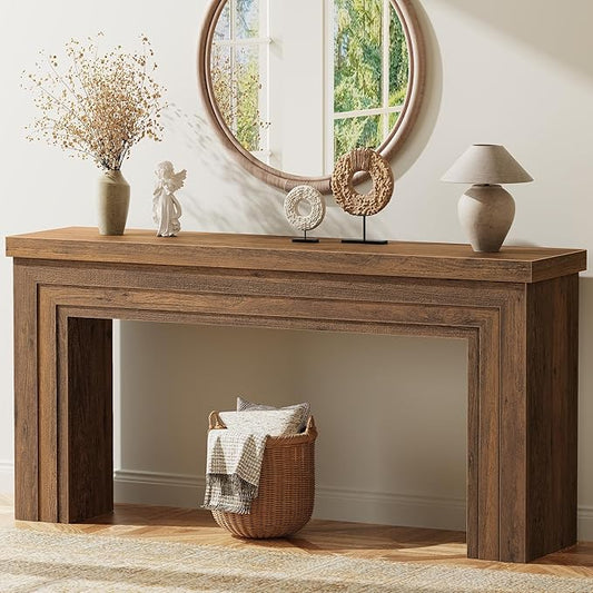 Huuger 63 Inch Entryway Table, Retangular Console Table with Storage, Farmhouse Sofa Table Behind The Couch, Long for Entrance, Hallway, Foyer, Living Room, Rustic Brown