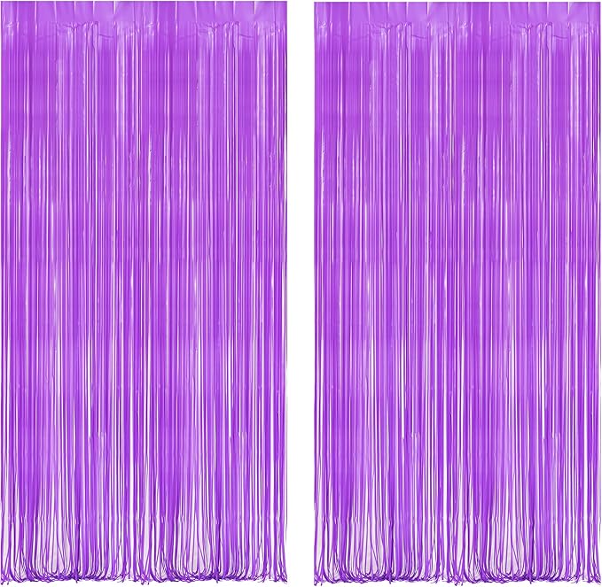 BRAVESHINE Tinsel Photo Backdrop Curtains - 2Pcs 3.2x8.2ft Pastel Purple Foil Fringe Streamer for Hunters/Christmas/Birthdays/Bachelorette/Engagement/Valentines/Mermaid/Butterfly Party Decorations