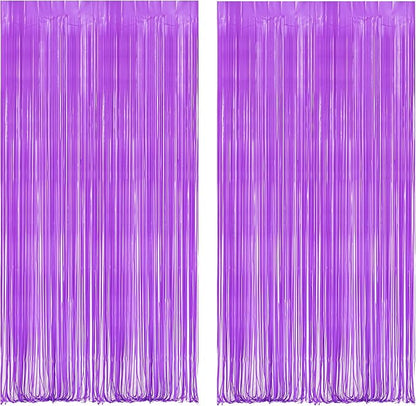 BRAVESHINE Tinsel Photo Backdrop Curtains - 2Pcs 3.2x8.2ft Pastel Purple Foil Fringe Streamer for Hunters/Christmas/Birthdays/Bachelorette/Engagement/Valentines/Mermaid/Butterfly Party Decorations