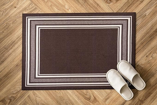 Modern Bordered Non Slip Indoor Runner Rugs for Living Room 2x3 Area Rugs for Kitchen, Rug for Bedroom, and Hallway, Stain Resistant Easy Cleaning Non Shedding Brown 2 x 3