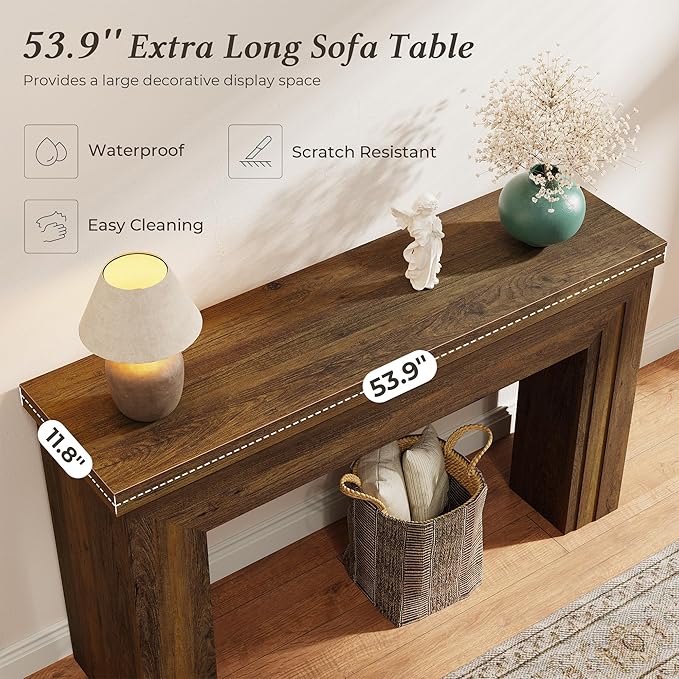 Huuger 54 Inch Entryway Table, Retangular Console Table with Storage, Farmhouse Sofa Table Behind The Couch, Long for Entrance, Hallway, Foyer, Living Room, Retro