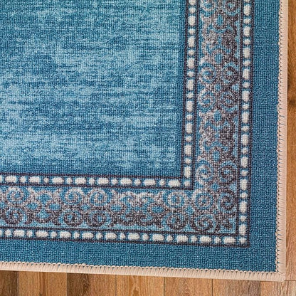 Antep Rugs Alfombras Bordered Modern 2x5 Non-Slip (Non-Skid) Low Pile Rubber Backing Kitchen Area Runner Rug (Turquoise Blue, 2' x 5')