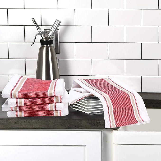 Goroly Home 100% Cotton Kitchen Dish Towel Set of 6 Pack, Highly Absorbent Quick Drying, Machine Washable and Reusable Ultra Soft Tea Towel with Hanging Loop for Cleaning Dishes, 20x28 Inch Red