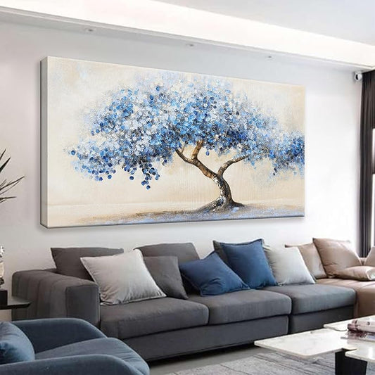 Suconvng Tree Of Life Wall Art Blue Tree Picture Painting Wall Decor Artwork Canvas Art Wall Decor For Living Room Bedroom Bathroom Office Home Decor 20"X 40"Can Be Hung Directly