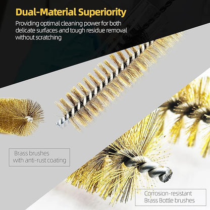 7Pcs Wire Tube Brushes Set,Brass Bottle Brush ,12" Long Wire Bore Brushes for Deep Cleaning Pipes,Tubes,Narrow Spaces, Engine Parts, Home Brew(1/4"-1" Sizes)