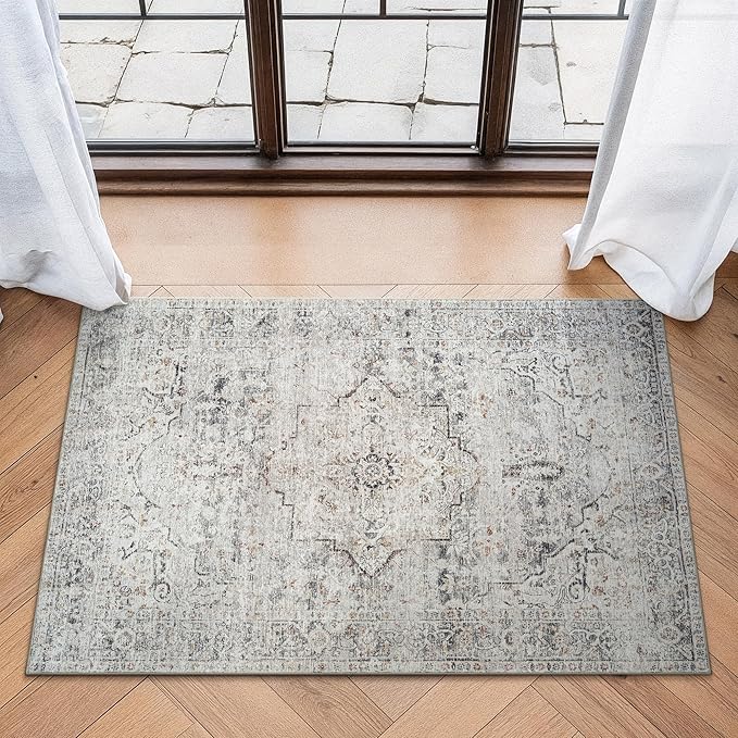 Bloom Rugs Washable Non-Slip 2x3 Rug - Ivory/Gray/Caramel Traditional Oriental Area Rug for Living Room, Bedroom, Dining Room, and Kitchen - Exact Size: 2' x 3'