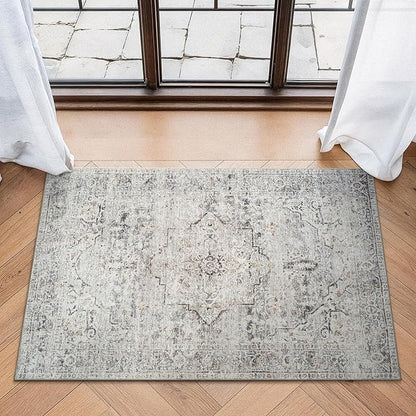 Bloom Rugs Washable Non-Slip 2x3 Rug - Ivory/Gray/Caramel Traditional Oriental Area Rug for Living Room, Bedroom, Dining Room, and Kitchen - Exact Size: 2' x 3'