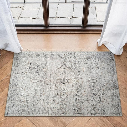 Bloom Rugs Washable Non-Slip 2x3 Rug - Ivory/Gray/Caramel Traditional Oriental Area Rug for Living Room, Bedroom, Dining Room, and Kitchen - Exact Size: 2' x 3'