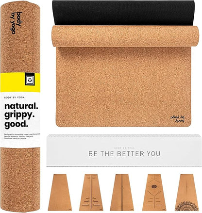 Luxury Cork Yoga Mat - Non Slip, Extra Thick Grip. Thicker, Longer, and Wider for More Comfort and Support. Tough Enough For Hot Yoga. Natural, Non Toxic, and Eco Friendly. Optional Alignment Lines.