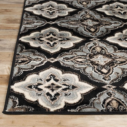 Superior Indoor Area Rug, Jute Backing, Medallion Rugs for Entryway, Living Room, Kitchen Floors, Bedroom, Office, Plush Floor Cover, Traditional Aesthetic, Crawford Collection, 2x3, Black Ivory