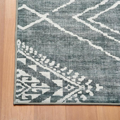 ReaLife Rugs Machine Washable Area Rug Runner - Living Room Bedroom Bathroom Kitchen Entryway Office - Padded Low Pile Stain Resistant Premium - Moroccan Diamond Tribal - Jax - Gray 2'6" x 10'