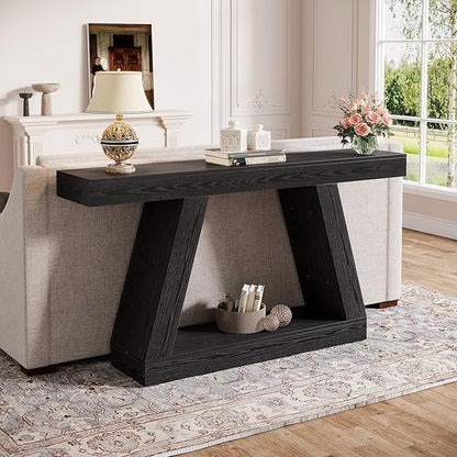 Tribesigns Farmhouse Console Table, 55-Inch Rustic Sofa Table with Storage, Industrial Wooden Entryway Table for Hallway, Living Room, Black