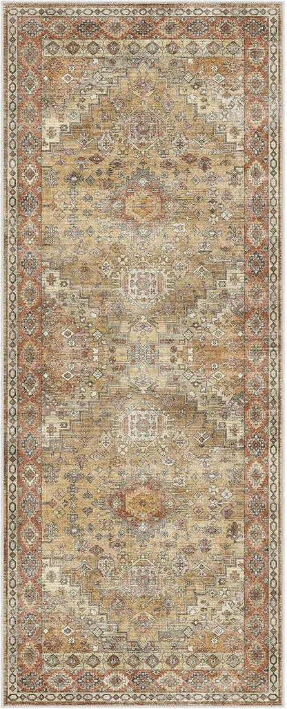 GENIMO 2x5 Washable Runner Rug for Hallway, Vintage Non Slip Low Pile Carpet, Soft Lightweight Printed Rug for Entryway, Kitchen, Corridor & Home Office, Taupe Mocha