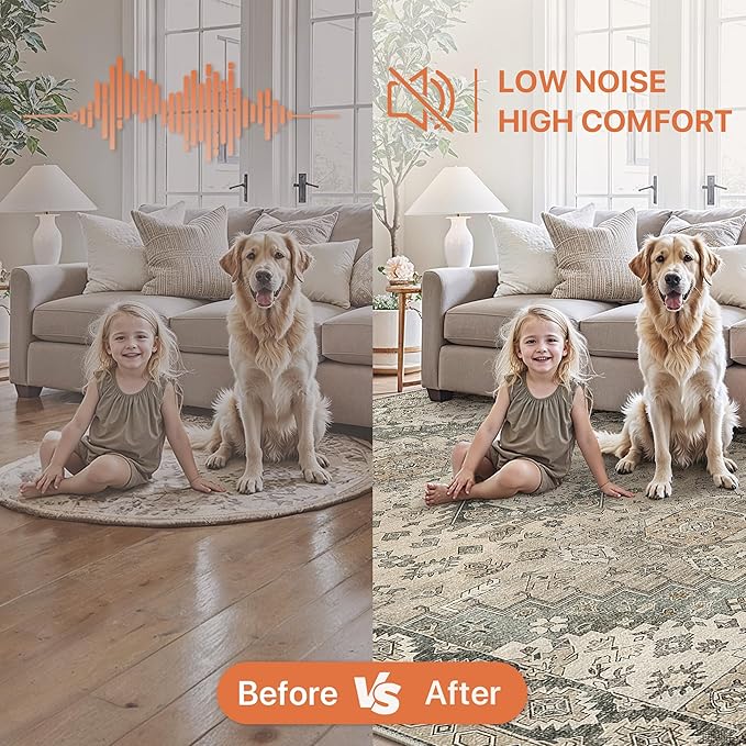 GENIMO Machine Washable 8x10 Area Rugs for Living Room, Non Slip Vintage Rugs, Low Pile Lightweight Chenille Print Rug for Bedroom, Dining Room, Home Office, Oatmeal Gray