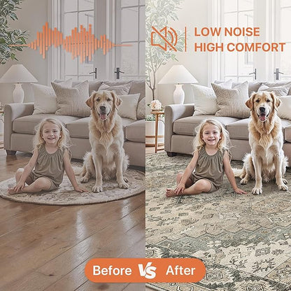 GENIMO Machine Washable 8x10 Area Rugs for Living Room, Non Slip Vintage Rugs, Low Pile Lightweight Chenille Print Rug for Bedroom, Dining Room, Home Office, Oatmeal Gray