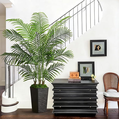 Artificial Palm Tree Artificial Silk Plant Fake Tree with White Tall Planter Faux Tropical Areca Floor Plant in Pot (1, Black Tall Planter, 5 FT)