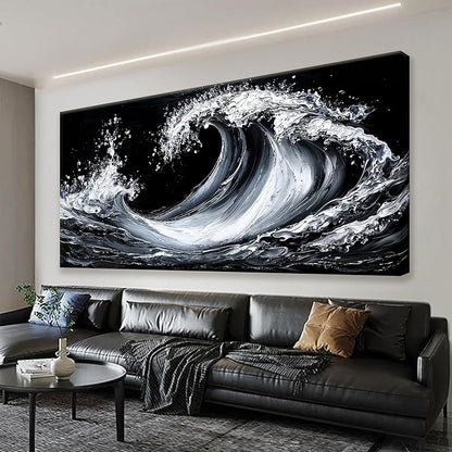 Suconvng Abstract Wall Art Small Size White Sea Wave Modern Canvas Art Wall Decor Painting Artwork Abstract Wall Decor Print Picture For Bedroom Office Home Decoration 20"X 40"