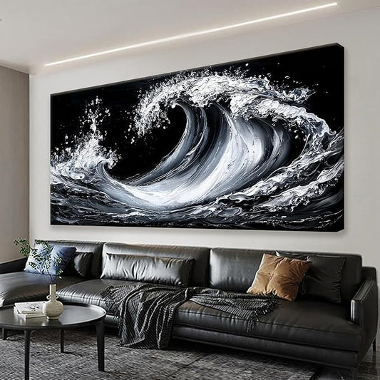 Suconvng Abstract Wall Art Small Size White Sea Wave Modern Canvas Art Wall Decor Painting Artwork Abstract Wall Decor Print Picture For Bedroom Office Home Decoration 20"X 40"