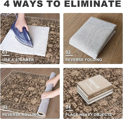 KILOCOCO Hallway Runner 2x5 Kitchen Runner Rug Printed Vintage Floral Washable Non-Slip Runners for Hallways Laundry Room Rugs Distressed Boho Rug Runners for Bedroom, Rust Red