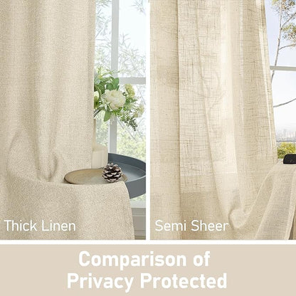 LAMIT Thermal Linen Textured Curtains 95 inches Long for Bedroom, Grommet Light Filtering Curtains Neutral Panels for Living Room/Farmhouse, Set of 2 Panels, W52 x L95, Natural Beige
