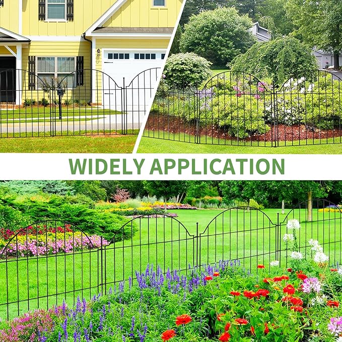 Decorative Metal Garden Fence 10 Panels, 24in (H) x 20ft (L) No Dig Dog Fence Outdoor for Yard, Temporary Rustproof Metal Wire Rabbit Dog Garden Border Fencing for Patio