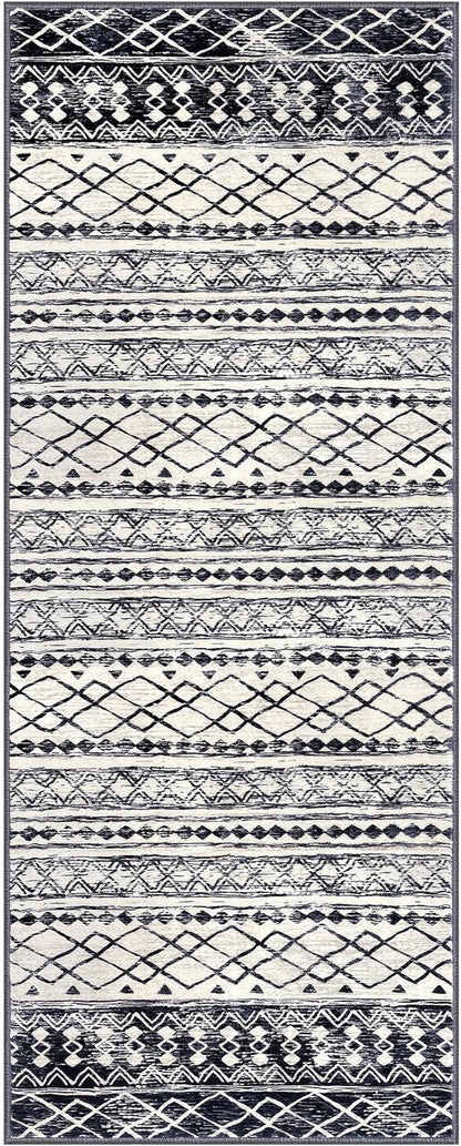KUTA Moroccan Washable Runner Rugs 2x5, Non-Slip Vintage Black Navy Blue Boho Hallway Kitchen Rugs Ultra Soft Geometric Floor Carpet Runners for Bedroom Laundry Living Room