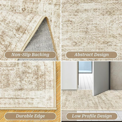 Long Hallway Runner Rug- Carpet Runners for Hallway 12ft, Anti Slip Backing Washable Rug Runner for Bathroom, Entrance, Living Room, Soft Low Pile Mordern Rug Runner(2'x12', Beige/Ivory)