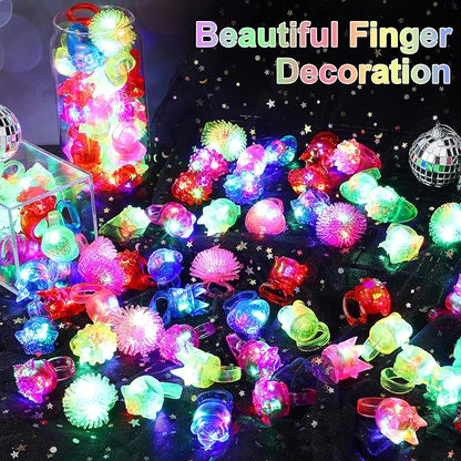 Vinsot 252 Pcs Light up Rings Party Favors LED Flashing Jelly Rings Bumpy Glow in the Dark Rubber Light Blinking Neon Rave Gift for Birthday, Goodie Bags Stuffers, Prizes