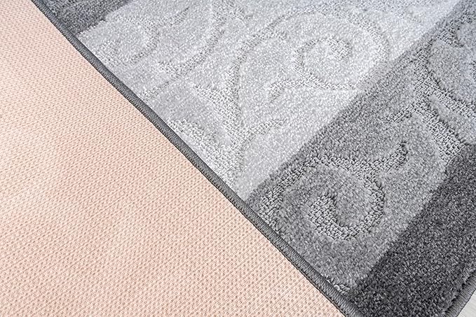 Custom Size Hallway Runner Rug, Slip Resistant, 26 Inch Wide x Your Choice of Length Size, Scroll Anthracite, 26 Inch X 23 Feet, Sold and Priced Per Foot