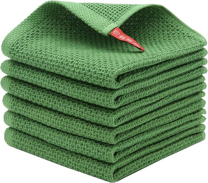 Mia'sDream Cotton Dish Cloths Dish Rags Waffle Weave Kitchen Towel, Soft and Absorbent Dish Towels Hand Towels for Kitchen, 12inchx12inch 6 Pack (Green)