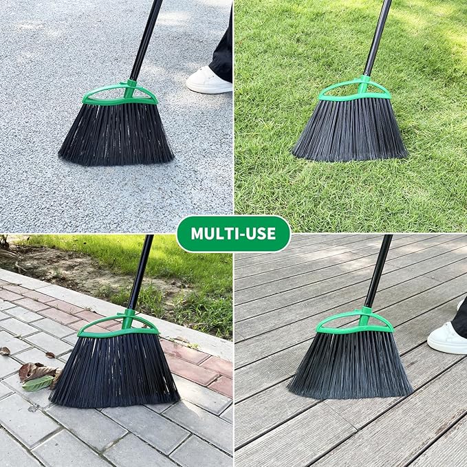 2 Pack Heavy Duty Brooms, 55" Long Handle Indoor Outdoor Angle Broom Set, Household Commercial Floor Cleaning, for Sweeping Home, Kitchen, Deck, Garage, Patio - Green