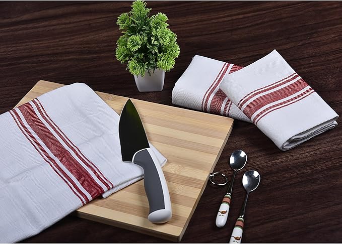100% Cotton Herringbone Kitchen Towels – Ultra Absorbent, Fast-Drying Dish Towel – Soft, Lint-Free & Durable Tea Towels with Hanging Loop – Oversized 18x28 Inches – Red (Pack of 4)