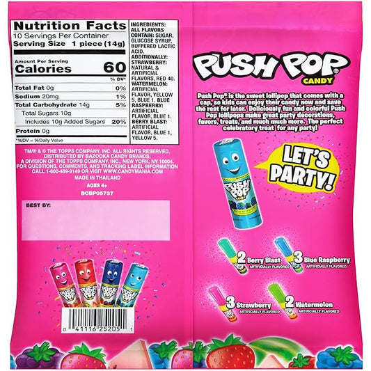 Push Pop Valentine's Candy Variety Pack, 10 Ct Lollipops Individually Wrapped in Fruity Flavors, Bulk Individually Wrapped Hard Candy, Birthday Party Favors, Valentine's Gifts, Goodie Bags for Kids