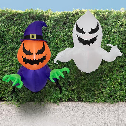 Sunnydaze Pumpkin Jack and Haunted Harold Inflatable Halloween Decoration for Window with Lights - Indoor or Outdoor Use