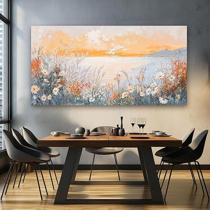 Canvas Oversized Wall Art Decor Wall Art Pictures for Living Room Artwork for Walls Large Coastal Beach Wall Art Prints Canvas Art Wall Decor Vintage Wildflower Wall Art Bedroom Home Decor 29"X58"